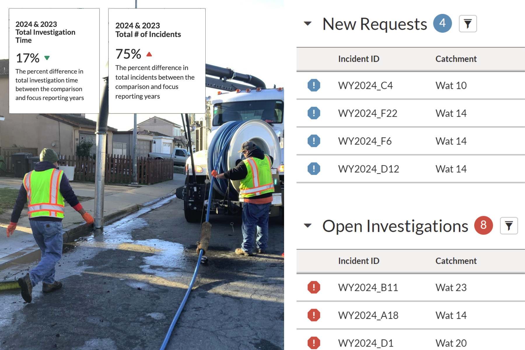 Field worker inspecting a storm drain for illicit discharge as part of IDDE compliance tracking using 2NFORM.