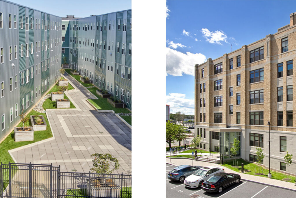 Reveler buildings with green infrastructure showcasing water stewardship and sustainability efforts in real estate.